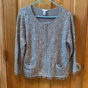 Silver sequin zip up sweater